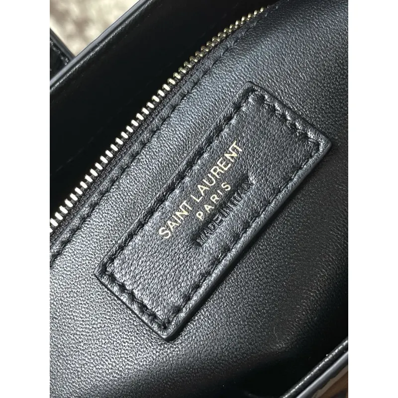 YSL Cléo 5 à 7 Glossy Croc Embossed Leather Underarm Bag Gold Logo Handbag #A65969