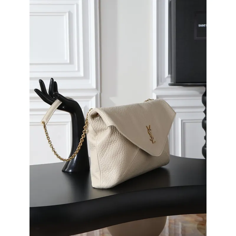 YSL 841702 LE Envelope Lambskin Chain Shoulder Crossbody Clutch Handbag #A65992