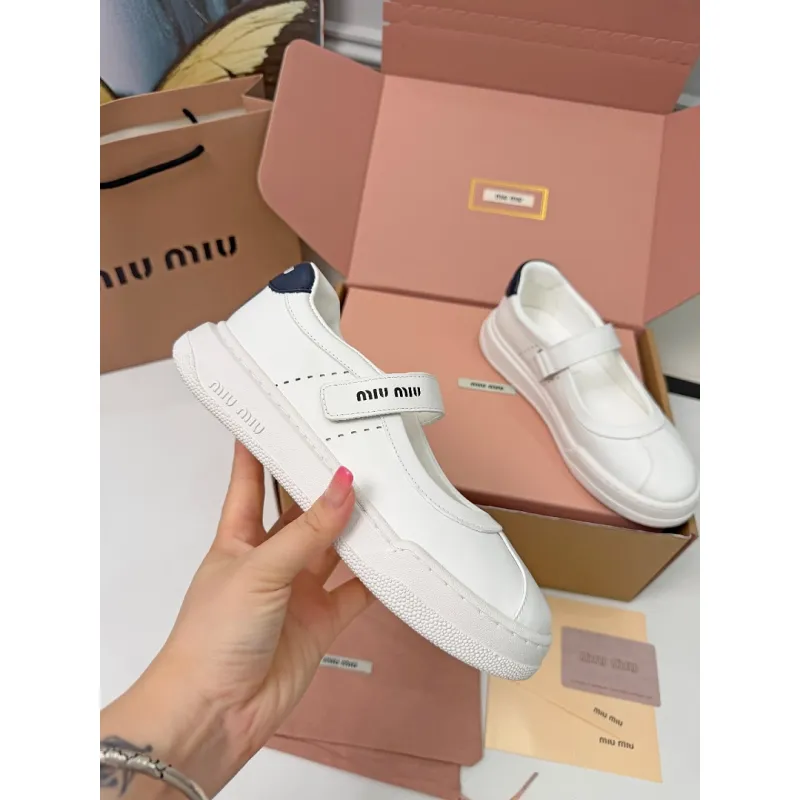 Miu Miu Womens Soft Leather Mary Jane Sneakers #A66066