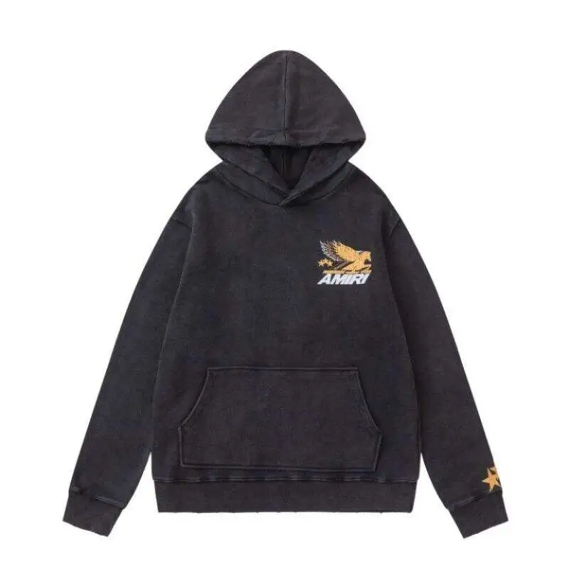 AMIRI Black Hoodie With Vintage Pegasus Graphic And Distressed Finish #A54435 AMIRI Black Hoodie With Vintage Pegasus Graphic And Distressed Finish #A54435