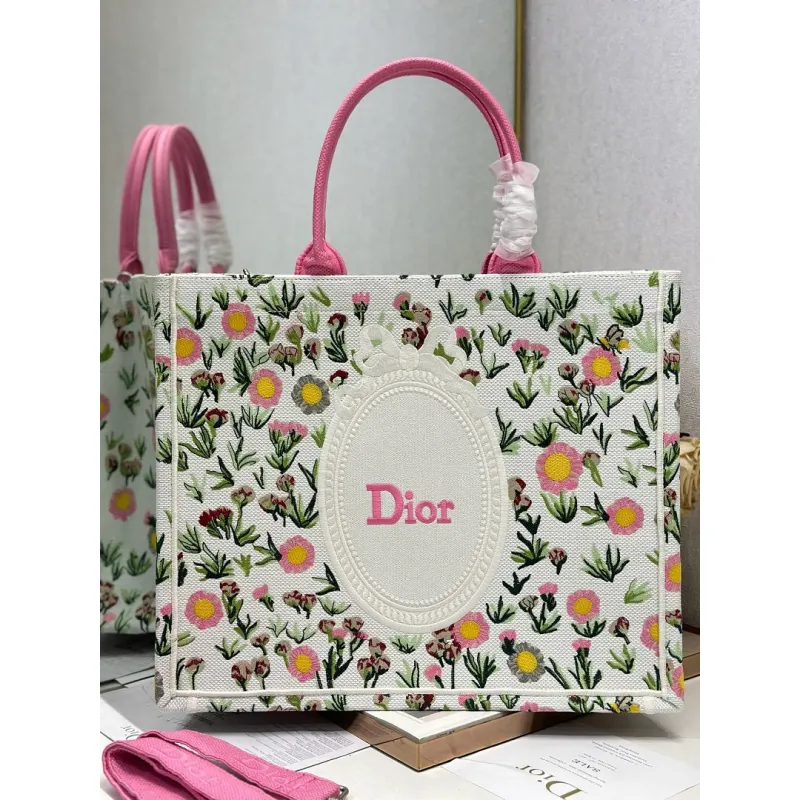 Dior Toile de Jouy Garden Embroidery Canvas Book Tote Bag #A65912