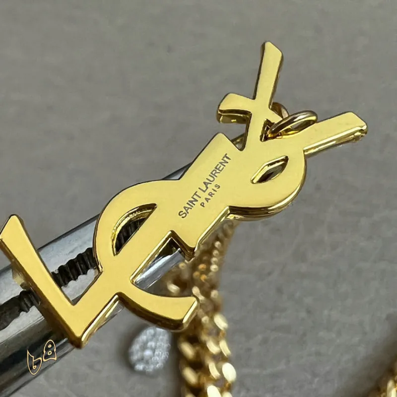Saint Laurent Cassandre Logo Double Layer Pendant Necklace Gold Silver Designer Women Jewelry #A65951