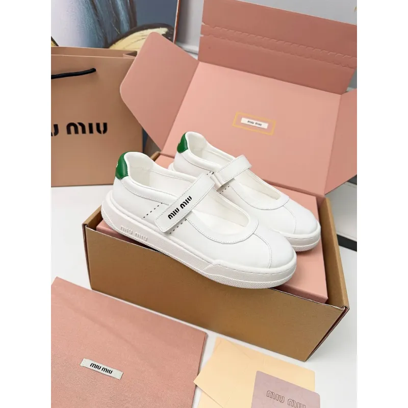 Miu Miu Womens Soft Leather Mary Jane Sneakers #A66065