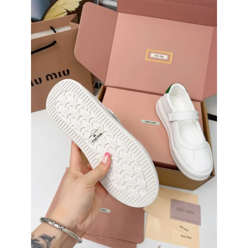 Miu Miu Womens Soft Leather Mary Jane Sneakers #A66065