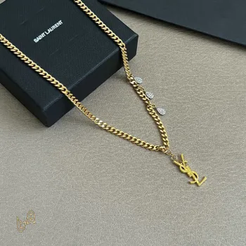 Saint Laurent Cassandre Logo Double Layer Pendant Necklace Gold Silver Designer Women Jewelry #A65951 Saint Laurent Cassandre Logo Double Layer Pendant Necklace Gold Silver Designer Women Jewelry #A65951