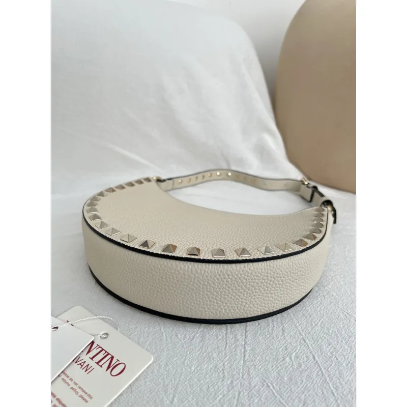 valentino Rockstud Grainy Leather Mini Hobo Shoulder Bag 20×12×4cm #A65018
