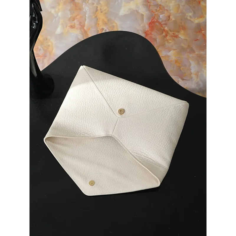 YSL 769307 LE Envelope Off-White Lambskin Fold Clutch Evening Handbag #A65995