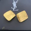 Saint Laurent Matte Gold Square Cassandre Logo Stud Earrings Designer Women Jewelry #A65953