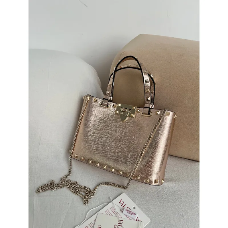 valentino Garavani Rockstud Metallic Leather Tote Bag 23×15.5×6cm #A65016