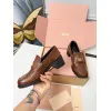 Miu Miu Womens Glossy Leather Chunky Heel Loafers #A66084