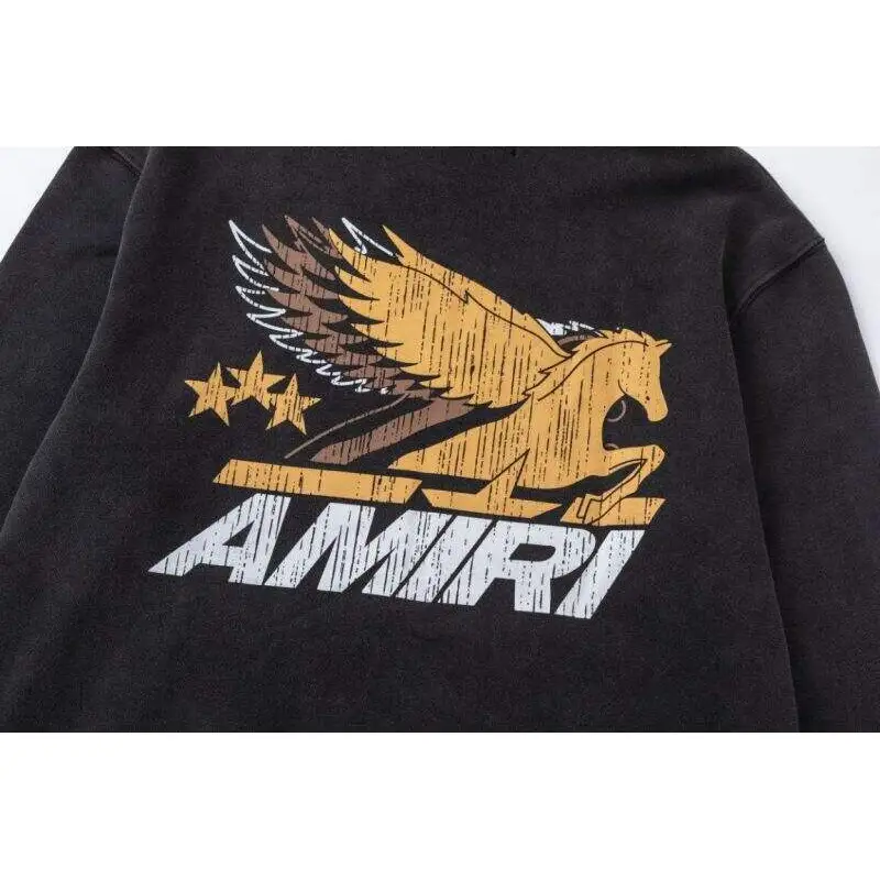 AMIRI Black Hoodie With Vintage Pegasus Graphic And Distressed Finish #A54435 AMIRI Black Hoodie With Vintage Pegasus Graphic And Distressed Finish #A54435