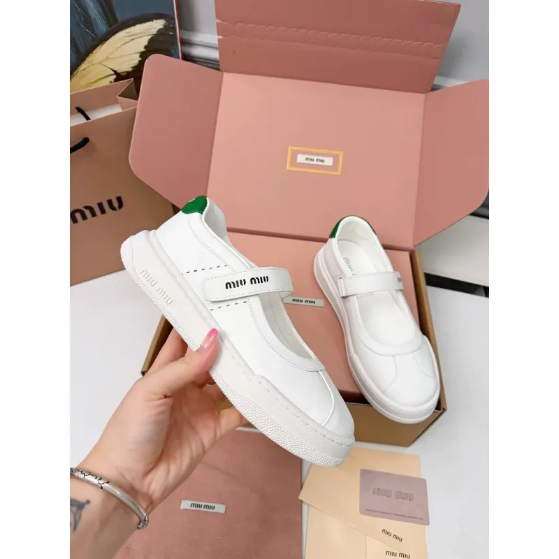 Miu Miu Womens Soft Leather Mary Jane Sneakers #A66065