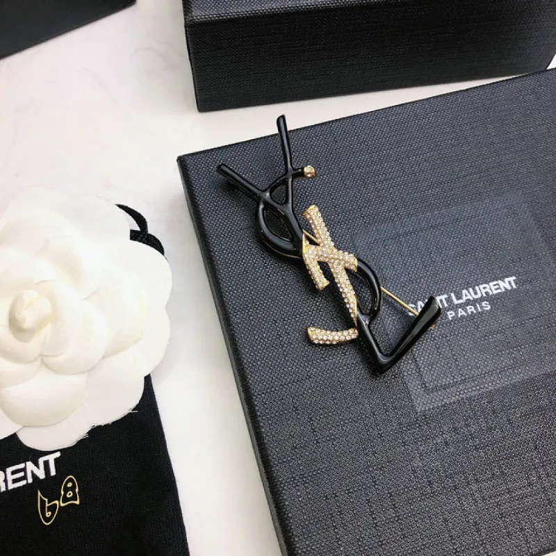 Saint Laurent YSL Logo Monogram Designer Brooch Pin #A65947 Saint Laurent YSL Logo Monogram Designer Brooch Pin #A65947