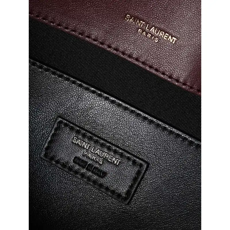 YSL 841702 LE Envelope Burgundy Lambskin Chain Shoulder Crossbody Evening Clutch Handbag #A65994