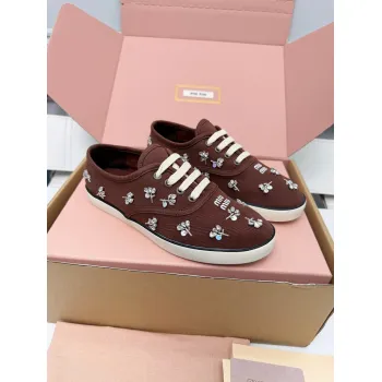 Miu Miu Womens Rhinestone Embroidered Canvas Sneakers #A66081