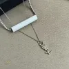 Saint Laurent Cassandre Logo Double Layer Pendant Necklace Gold Silver Designer Women Jewelry #A65951