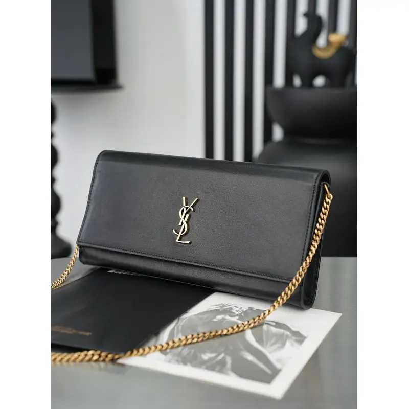 YSL 851921 Kate Smooth Calf Leather Gold Chain Shoulder Crossbody Clutch Handbag #A65991 YSL 851921 Kate Smooth Calf Leather Gold Chain Shoulder Crossbody Clutch Handbag #A65991