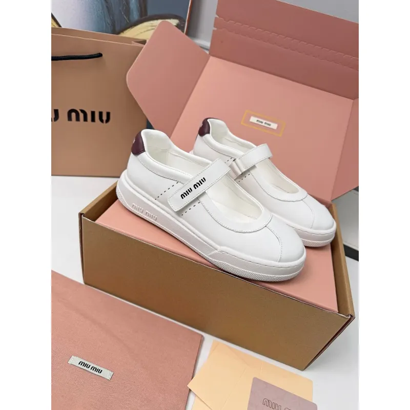Miu Miu Womens Soft Leather Mary Jane Sneakers #A66067