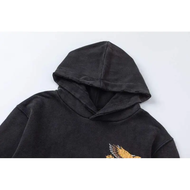 AMIRI Black Hoodie With Vintage Pegasus Graphic And Distressed Finish #A54435 AMIRI Black Hoodie With Vintage Pegasus Graphic And Distressed Finish #A54435