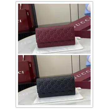 Gucci 847210 GG Embossed Leather Long Flap Wallet Multi Card Slots Clutch Purse #A65972