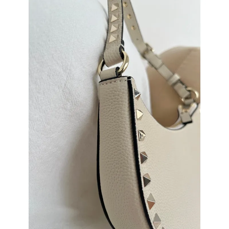 valentino Rockstud Grainy Leather Mini Hobo Shoulder Bag 20×12×4cm #A65018