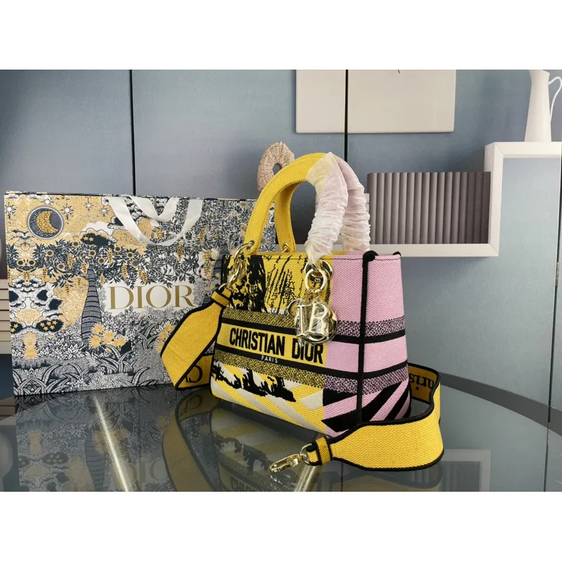 D-ior Lady D - Lite Bag With Vibrant Pink And Artistic Embellishments size:24×20×11cm #A53709 D-ior Lady D - Lite Bag With Vibrant Pink And Artistic Embellishments size:24×20×11cm #A53709