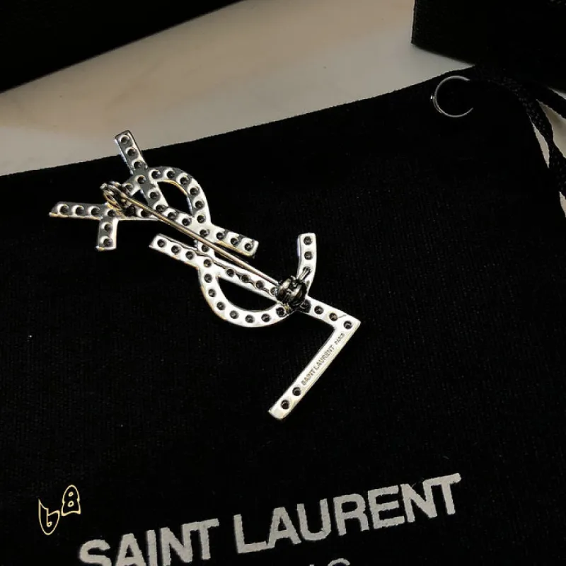 Saint Laurent YSL Logo Monogram Designer Brooch Pin #A65947 Saint Laurent YSL Logo Monogram Designer Brooch Pin #A65947
