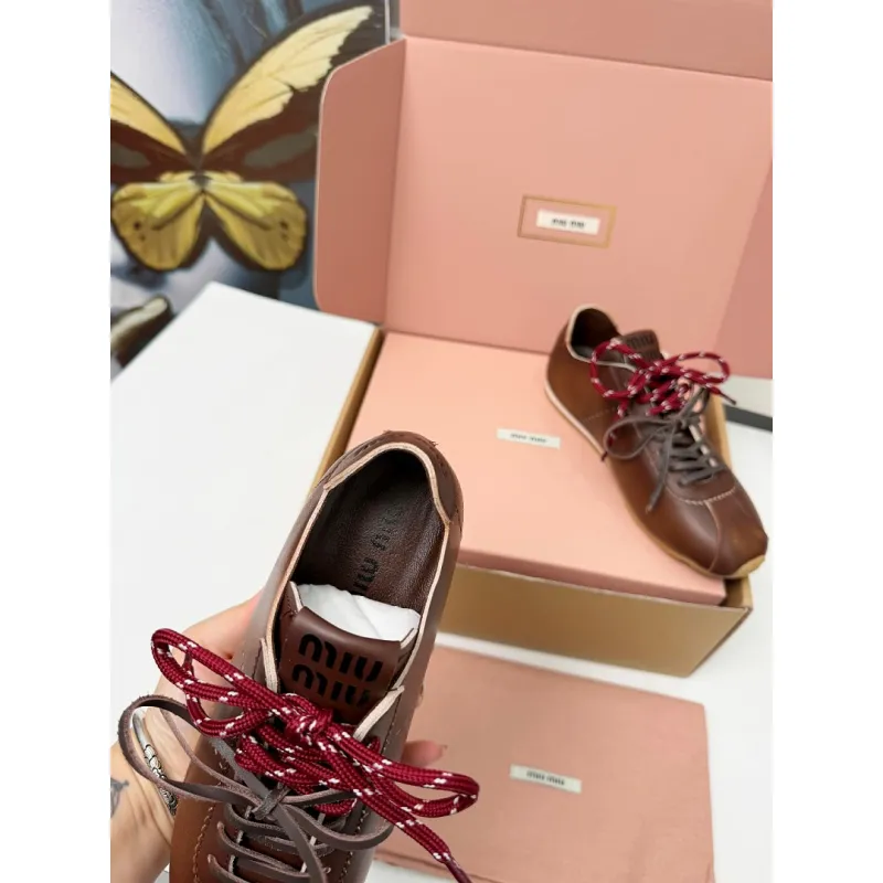 Miu Miu Womens Retro Calfskin Leather Ballet Flats #A66071 Miu Miu Womens Retro Calfskin Leather Ballet Flats #A66071