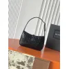 YSL Cléo 5 à 7 Glossy Croc Embossed Leather Underarm Bag Gold Logo Handbag #A65969