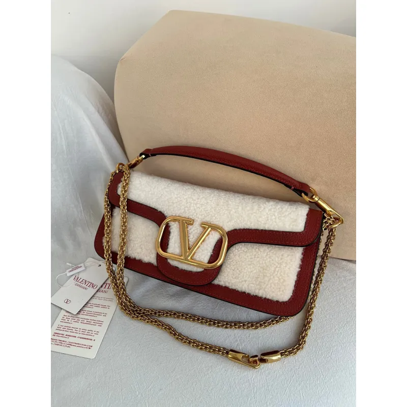 valentino MINI LOC Shearling & Leather Crossbody Bag 20×11×5cm #A65017