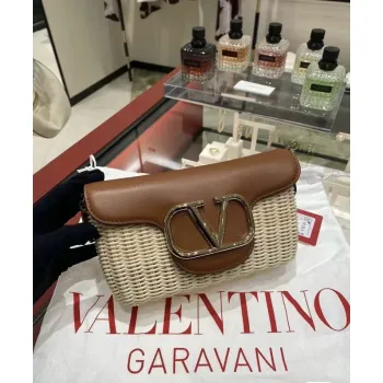 valentino Garavani VLogo Signature Wicker - Leather Crossbody Bags in Assorted Colors size:21×10×6cm #A53898