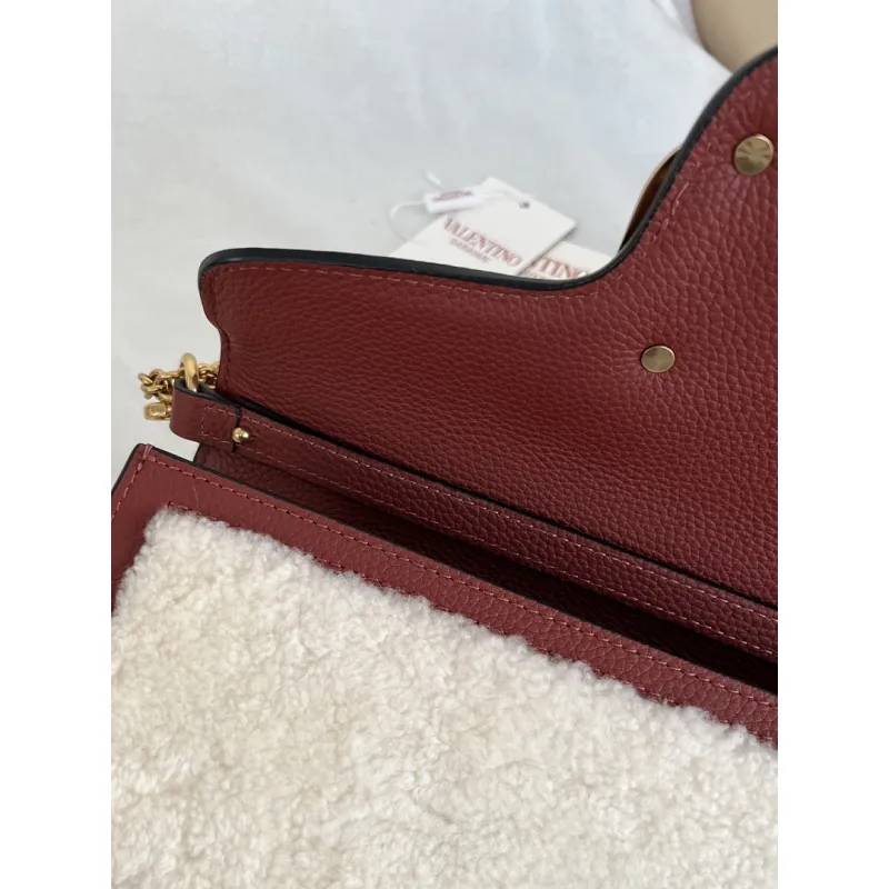 valentino MINI LOC Shearling & Leather Crossbody Bag 20×11×5cm #A65017