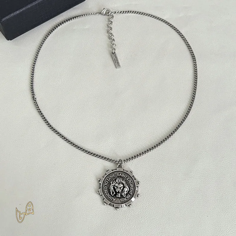 Saint Laurent Vintage Coin Pendant Necklace Anchor & Portrait Medallion Gold Silver Designer Jewelry #A65950 Saint Laurent Vintage Coin Pendant Necklace Anchor & Portrait Medallion Gold Silver Designer Jewelry #A65950