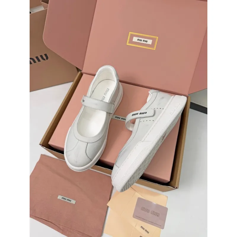 Miu Miu Womens Soft Leather Mary Jane Sneakers #A66070