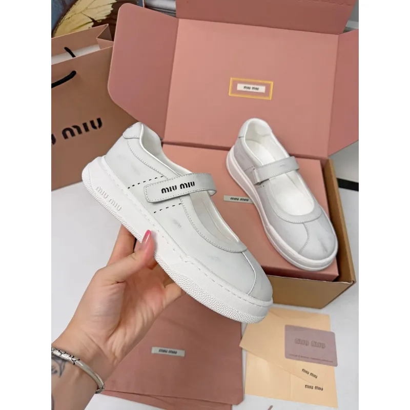 Miu Miu Womens Soft Leather Mary Jane Sneakers #A66070