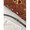 valentino 22117 26SS Faux Fur Crystal Embellished V Logo Underarm Shoulder Handbag #A65997