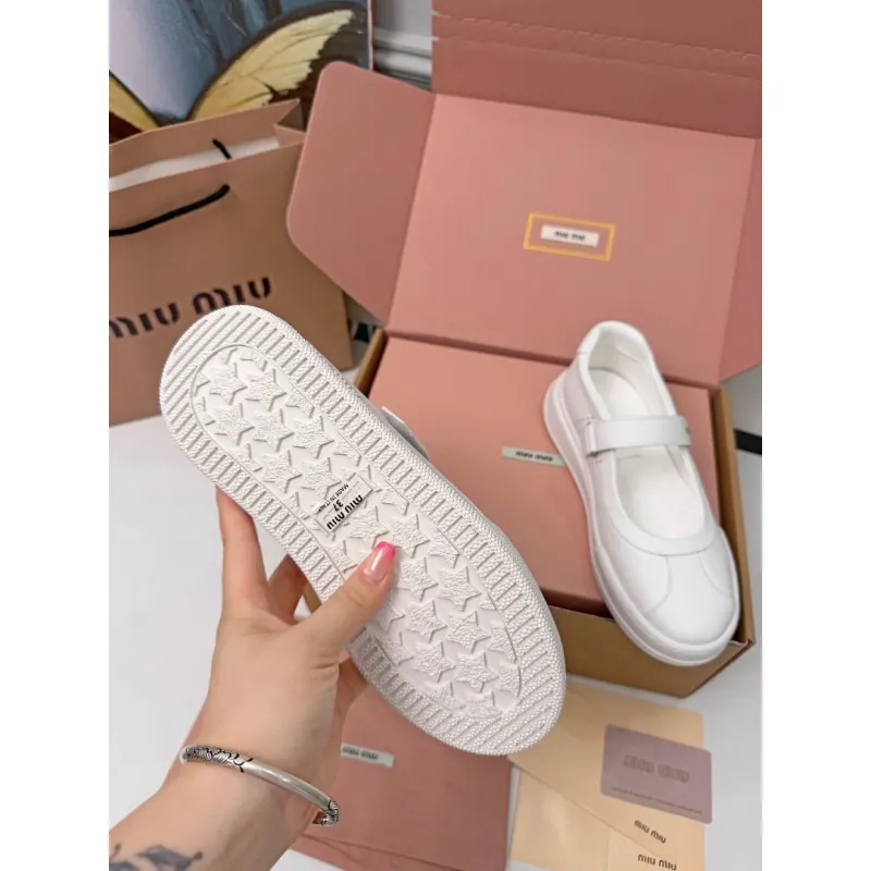 Miu Miu Womens Soft Leather Mary Jane Sneakers #A66069