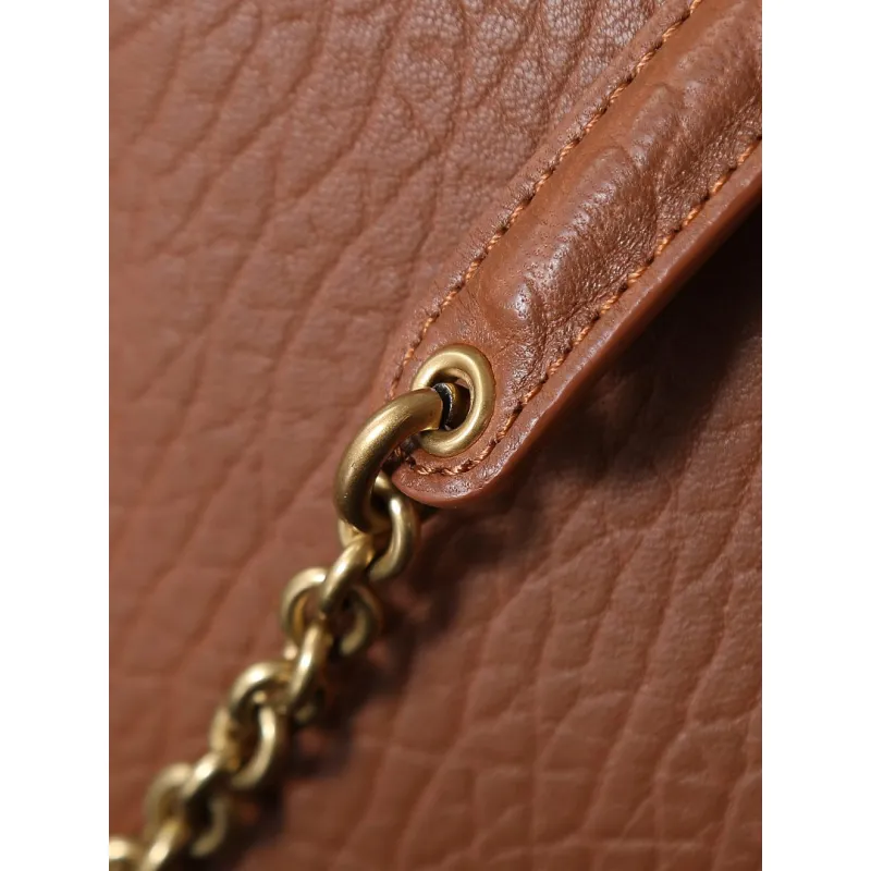 YSL 841702 LE Envelope Brown Lambskin Chain Shoulder Crossbody Clutch Handbag #A65993
