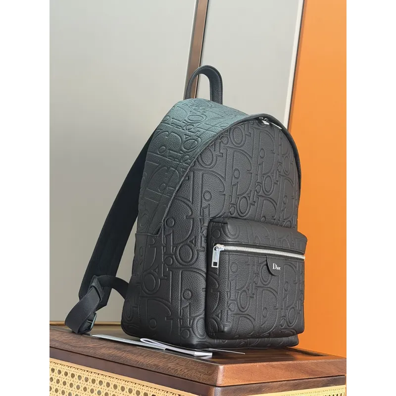 Dior 93968 Rider Oblique Embossed Leather Backpack CD Buckle Adjustable Strap Laptop Daypack #A65990 Dior 93968 Rider Oblique Embossed Leather Backpack CD Buckle Adjustable Strap Laptop Daypack #A65990