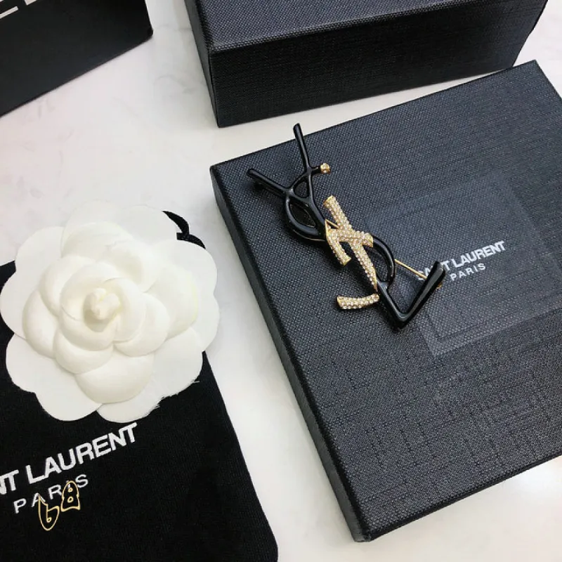 Saint Laurent YSL Logo Monogram Designer Brooch Pin #A65947 Saint Laurent YSL Logo Monogram Designer Brooch Pin #A65947