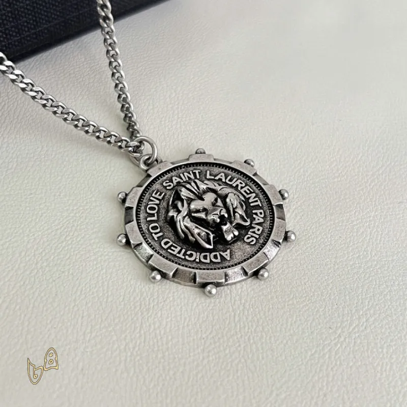 Saint Laurent Vintage Coin Pendant Necklace Anchor & Portrait Medallion Gold Silver Designer Jewelry #A65950 Saint Laurent Vintage Coin Pendant Necklace Anchor & Portrait Medallion Gold Silver Designer Jewelry #A65950