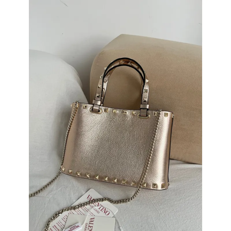 valentino Garavani Rockstud Metallic Leather Tote Bag 23×15.5×6cm #A65016