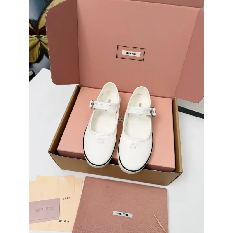 Miu Miu Womens Retro Calfskin Leather Ballet Flats #A66075