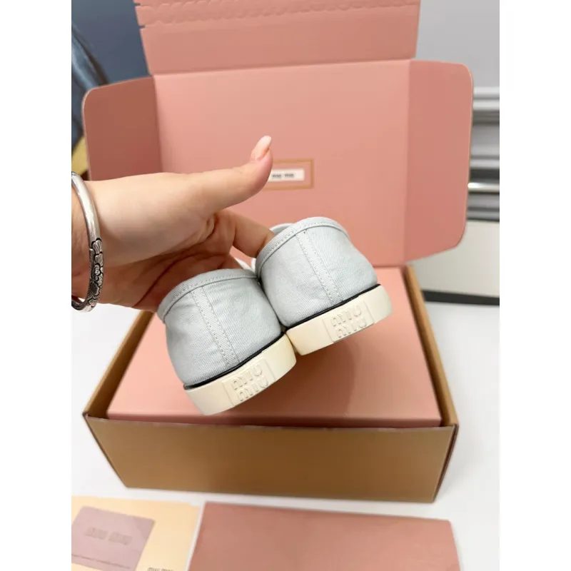 Miu Miu Womens Retro Calfskin Leather Ballet Flats #A66076 Miu Miu Womens Retro Calfskin Leather Ballet Flats #A66076