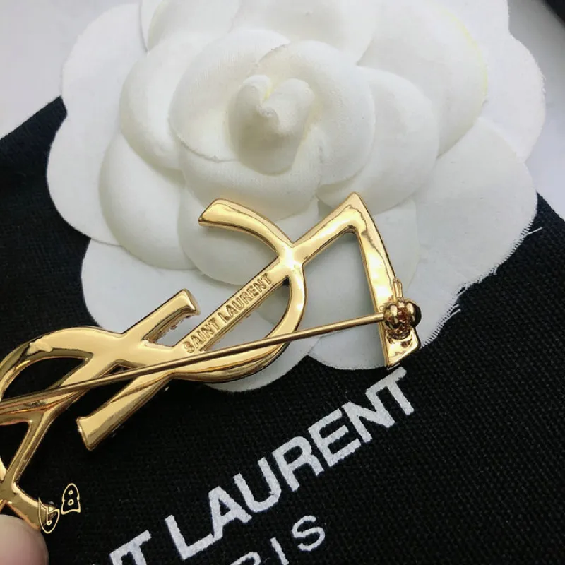 Saint Laurent YSL Logo Monogram Designer Brooch Pin #A65947 Saint Laurent YSL Logo Monogram Designer Brooch Pin #A65947