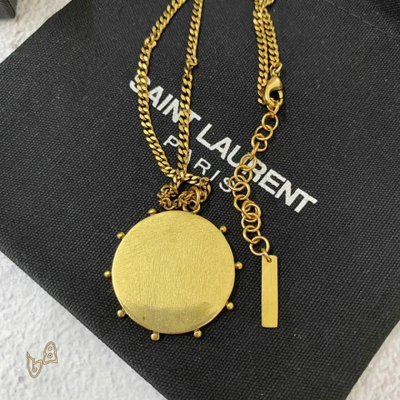 Saint Laurent Vintage Coin Pendant Necklace Anchor & Portrait Medallion Gold Silver Designer Jewelry #A65950 Saint Laurent Vintage Coin Pendant Necklace Anchor & Portrait Medallion Gold Silver Designer Jewelry #A65950