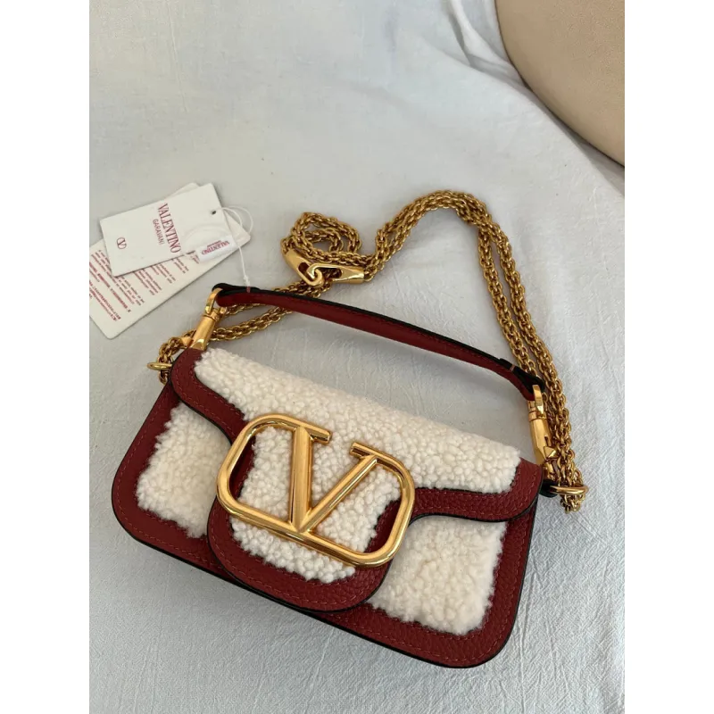 valentino MINI LOC Shearling & Leather Crossbody Bag 20×11×5cm #A65017