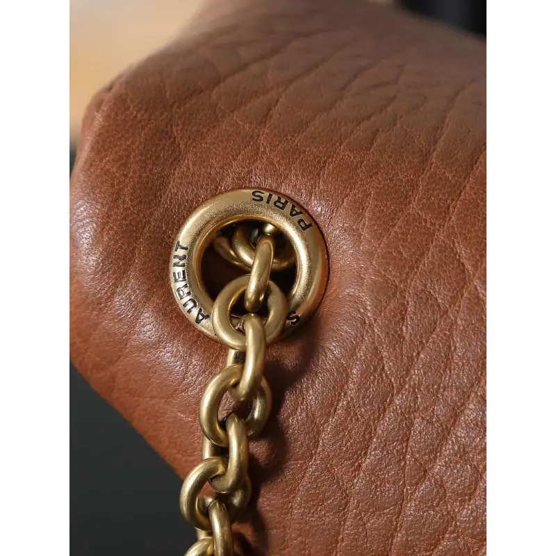 YSL 841702 LE Envelope Brown Lambskin Chain Shoulder Crossbody Clutch Handbag #A65993