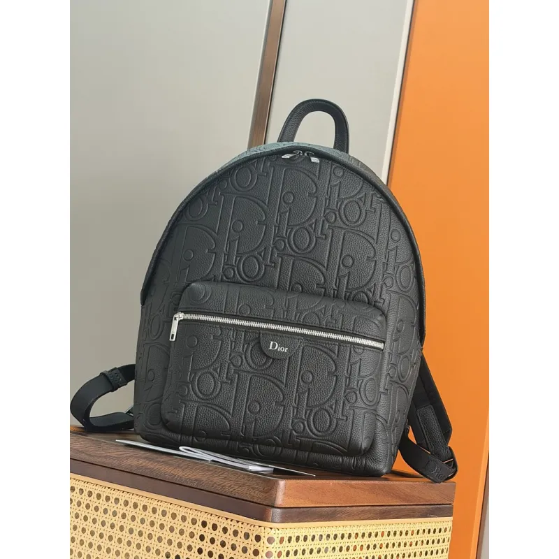 Dior 93968 Rider Oblique Embossed Leather Backpack CD Buckle Adjustable Strap Laptop Daypack #A65990 Dior 93968 Rider Oblique Embossed Leather Backpack CD Buckle Adjustable Strap Laptop Daypack #A65990
