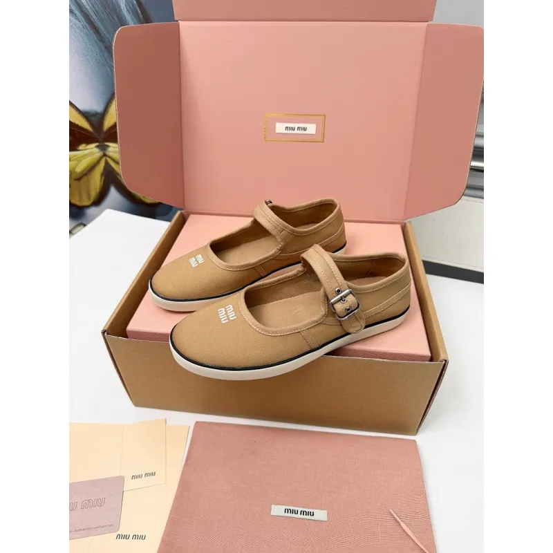 Miu Miu Womens Retro Calfskin Leather Ballet Flats #A66073